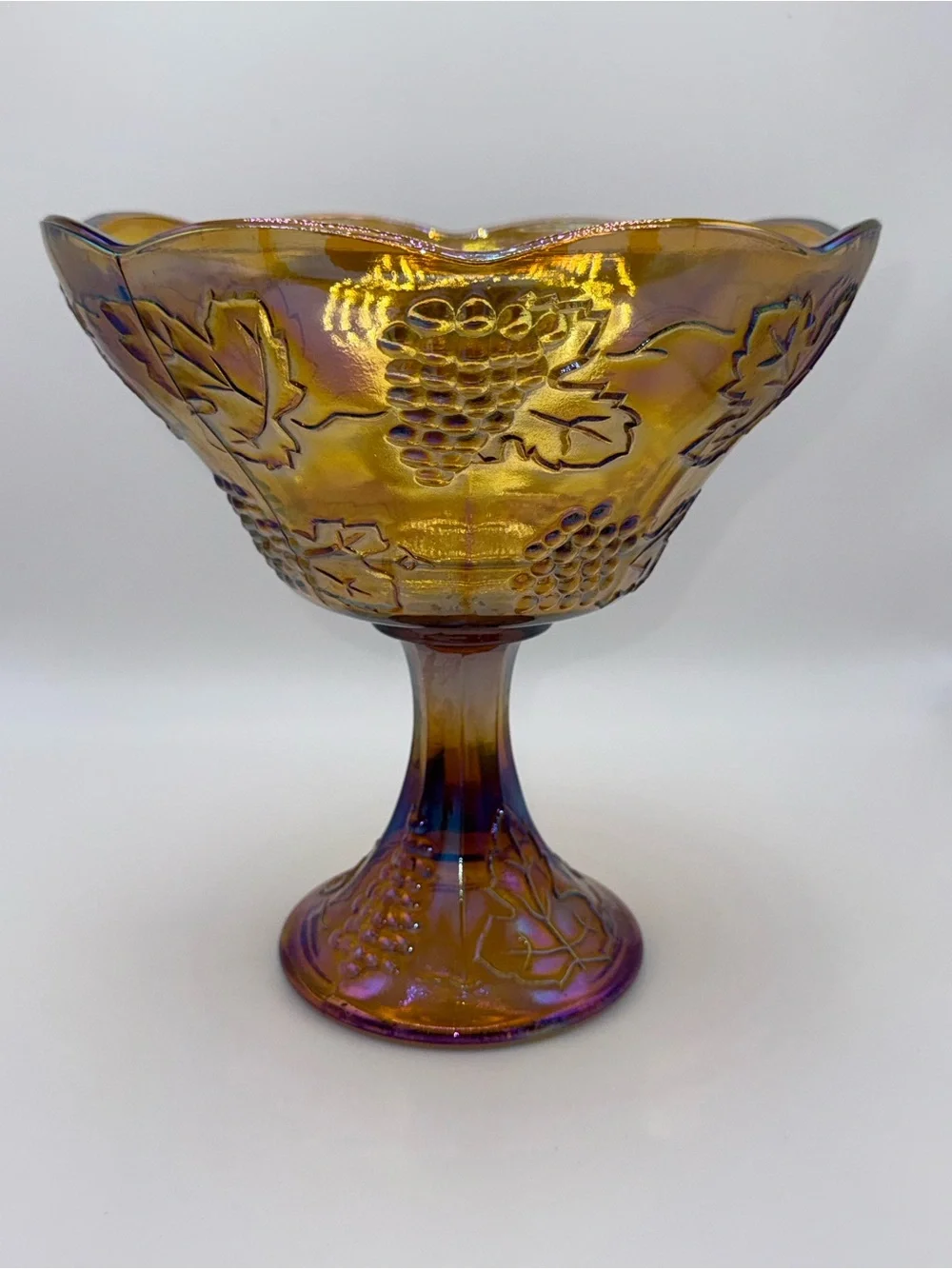 Vintage Indiana Glass Iridescent Gold Carnival Glass Footed Fruit Bowel